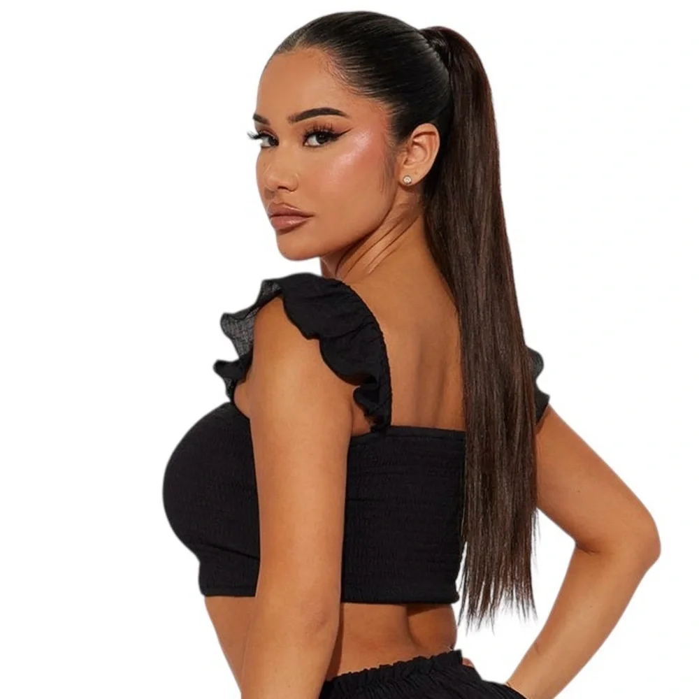 Fashion Nova She's The Sweetest Black Smocked Crop Top Size Medium - Picture 2 of 9